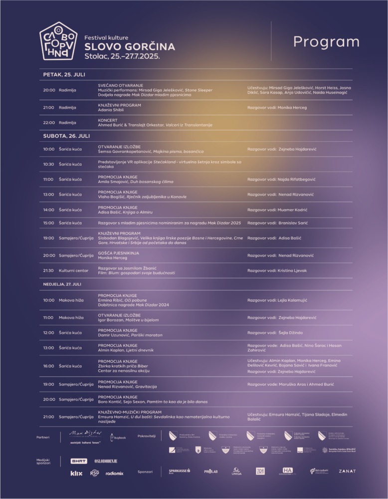 FESTIVAL KULTURE “Slovo Gorčina” 2025: POD MOTOM Poezija, pamćenje, otpor